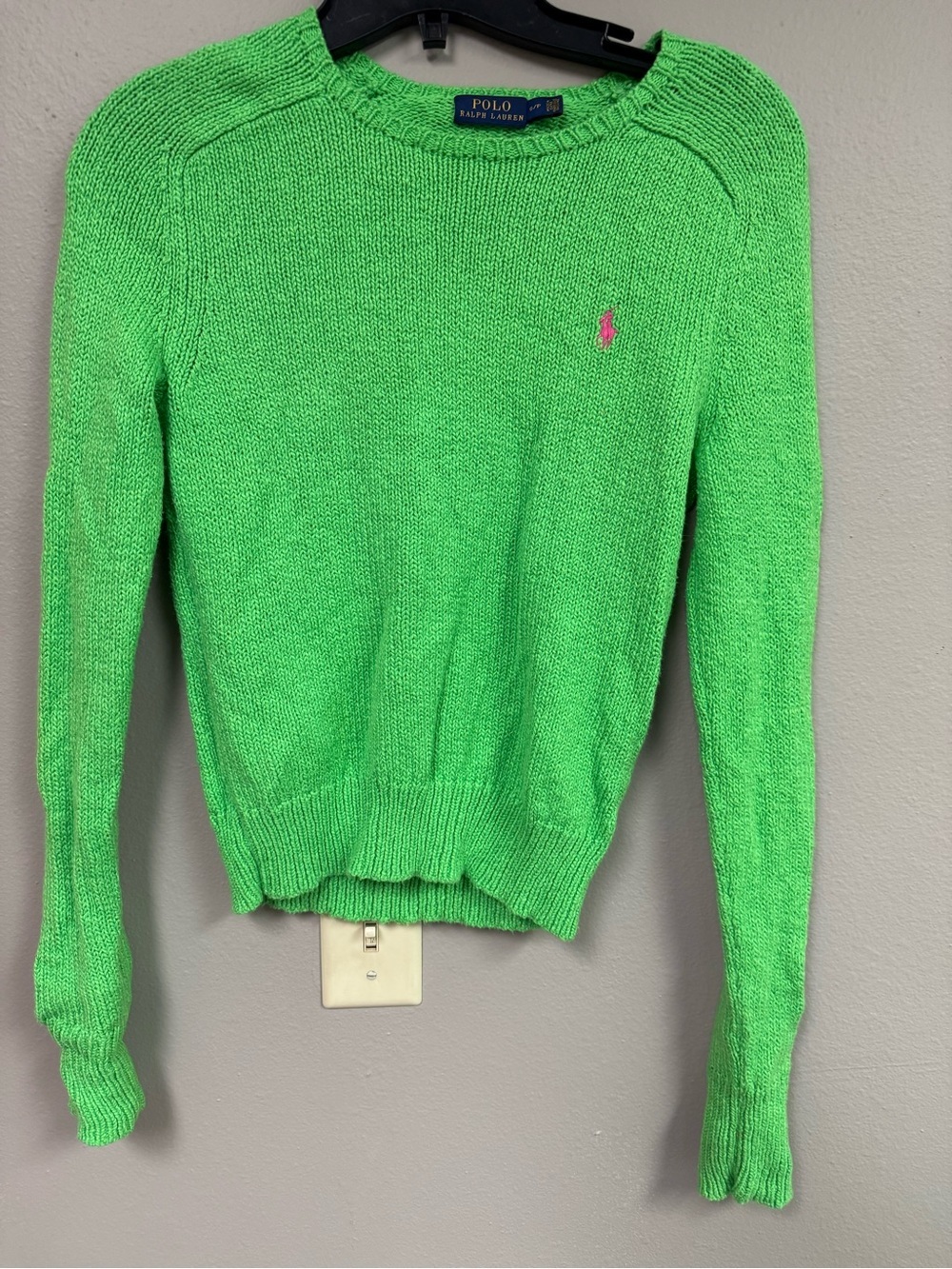 Polo by Ralph Lauren Neon Green Crewneck Sweater with Pink Pony